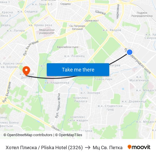 Хотел Плиска / Pliska Hotel (2326) to Мц Св. Петка map