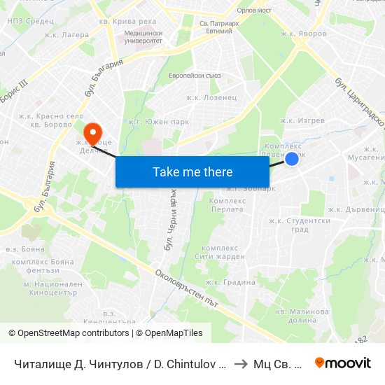 Читалище Д. Чинтулов / D. Chintulov Library (2365) to Мц Св. Петка map