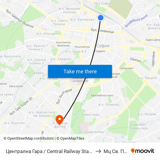 Централна Гара / Central Railway Station (1327) to Мц Св. Петка map