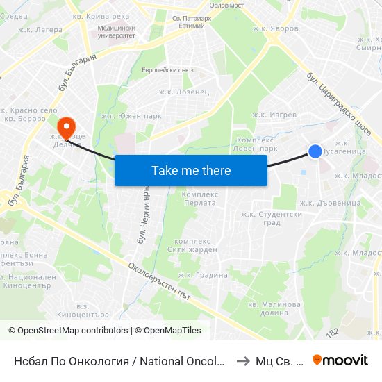 Нсбал По Онкология / National Oncology Hospital (0764) to Мц Св. Петка map