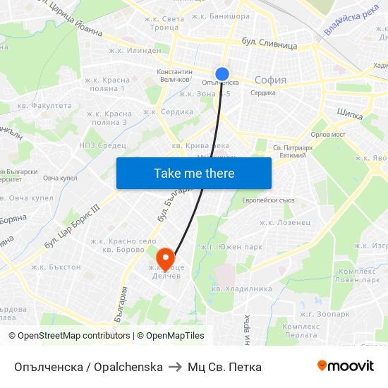 Опълченска / Opalchenska to Мц Св. Петка map