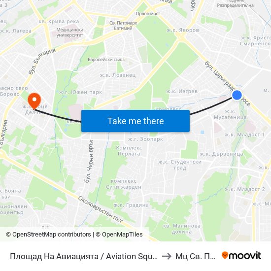 Площад На Авиацията / Aviation Square (1257) to Мц Св. Петка map