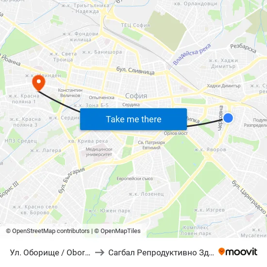 Ул. Оборище / Oborishte St. (2074) to Сагбал Репродуктивно Здраве ""Д-Р Щерев"" map