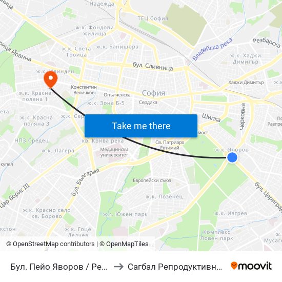 Бул. Пейо Яворов / Peyo Yavorov Blvd. (0073) to Сагбал Репродуктивно Здраве ""Д-Р Щерев"" map