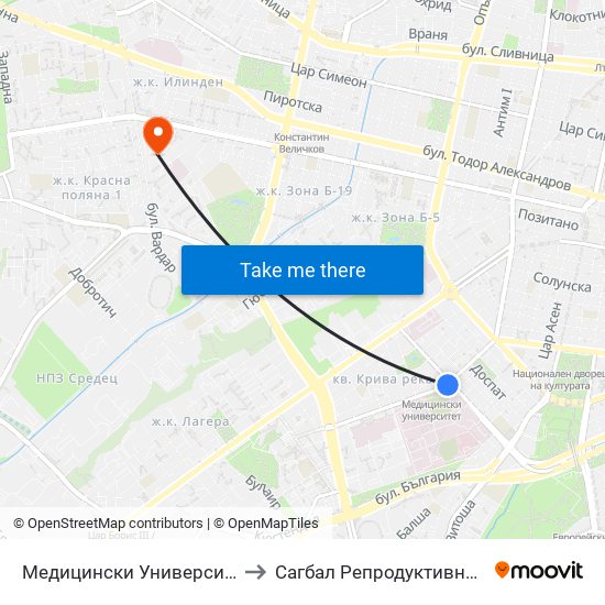 Медицински Университет / Medical University to Сагбал Репродуктивно Здраве ""Д-Р Щерев"" map
