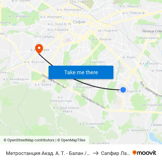 Ⓜ️ Метростанция Акад. Александър Теодоров - Балан / Akademik Aleksandar Teodorov - Balan Metro Station (1917) to Сапфир Лазер България map