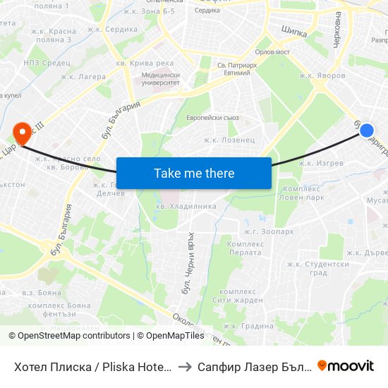 Хотел Плиска / Pliska Hotel (2326) to Сапфир Лазер България map