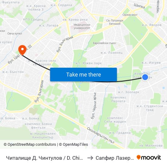 Читалище Д. Чинтулов / D. Chintulov Library (2366) to Сапфир Лазер България map
