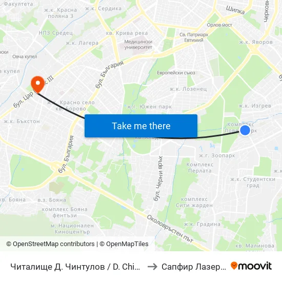 📚 Читалище Д. Чинтулов / D. Chintulov Library (2366) to Сапфир Лазер България map