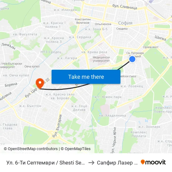 Ул. 6-Ти Септември / Shesti Septemvri St. (1807) to Сапфир Лазер България map