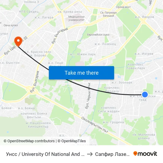 🎓 Унсс / University Of National And World Economy (1692) to Сапфир Лазер България map