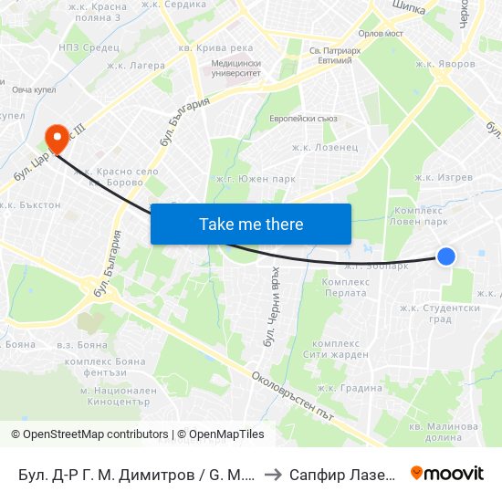 Бул. Д-Р Г. М. Димитров / G. M. Dimitrov Blvd. (0318) to Сапфир Лазер България map