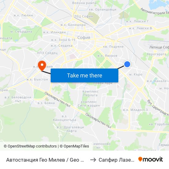 Автостанция Гео Милев / Geo Milev Bus Station (0052) to Сапфир Лазер България map