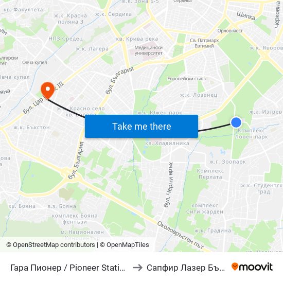 Гара Пионер / Pioneer Station (0465) to Сапфир Лазер България map
