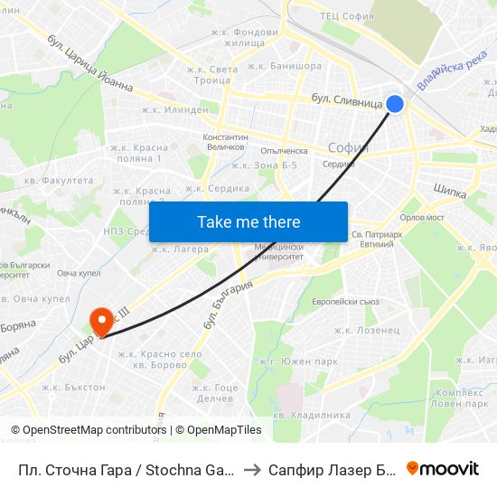 Пл. Сточна Гара / Stochna Gara Sq. (1311) to Сапфир Лазер България map