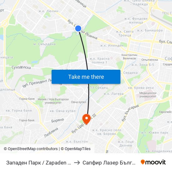 Западен Парк / Zapaden Park to Сапфир Лазер България map