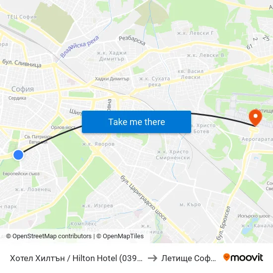 Хотел Хилтън / Hilton Hotel (0397) to Летище София map