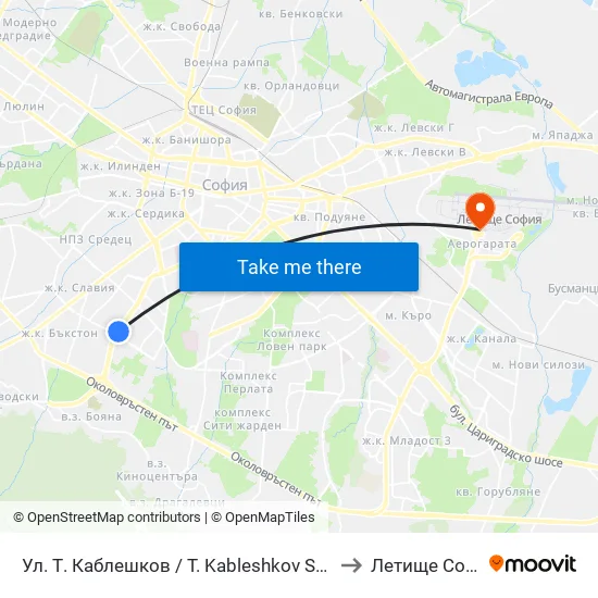 Ул. Т. Каблешков / T. Kableshkov St. (2213) to Летище София map
