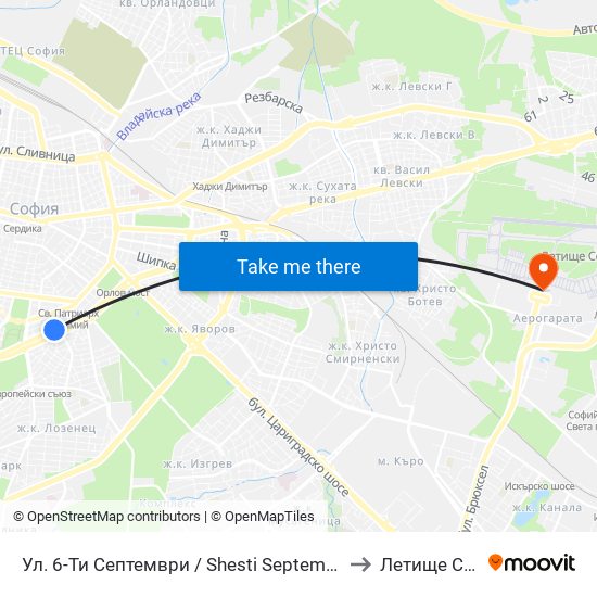 Ул. 6-Ти Септември / Shesti Septemvri St. (1808) to Летище София map