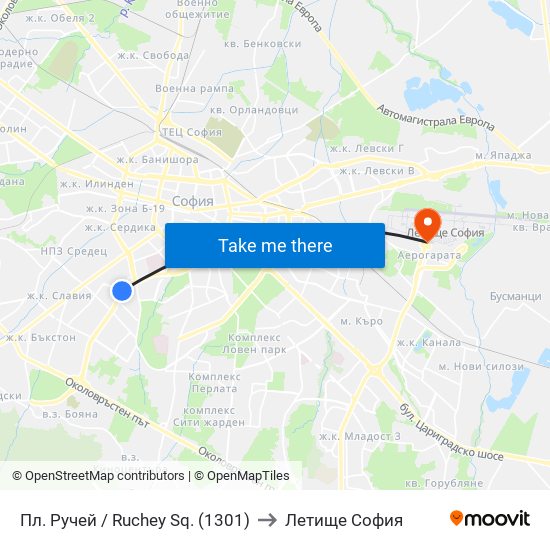 Пл. Ручей / Ruchey Sq. (1301) to Летище София map