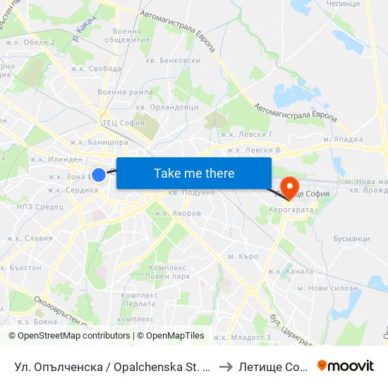 Ул. Опълченска / Opalchenska St. (2085) to Летище София map