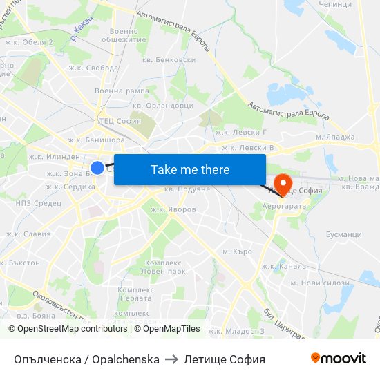 Опълченска / Opalchenska to Летище София map