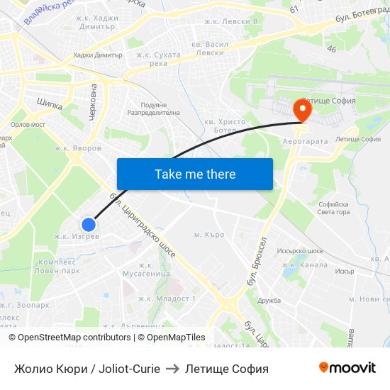 Жолио Кюри / Joliot-Curie to Летище София map