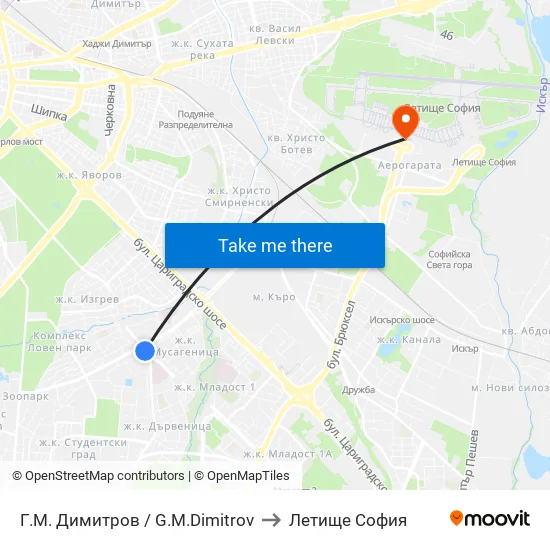 Г. М. Димитров / G. M. Dimitrov to Летище София map