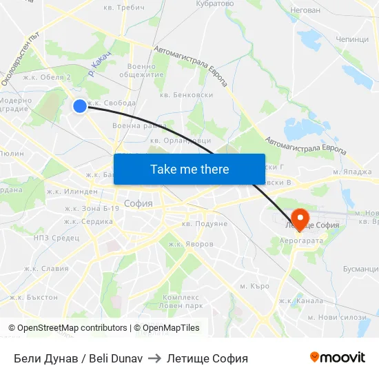 Бели Дунав / Beli Dunav to Летище София map