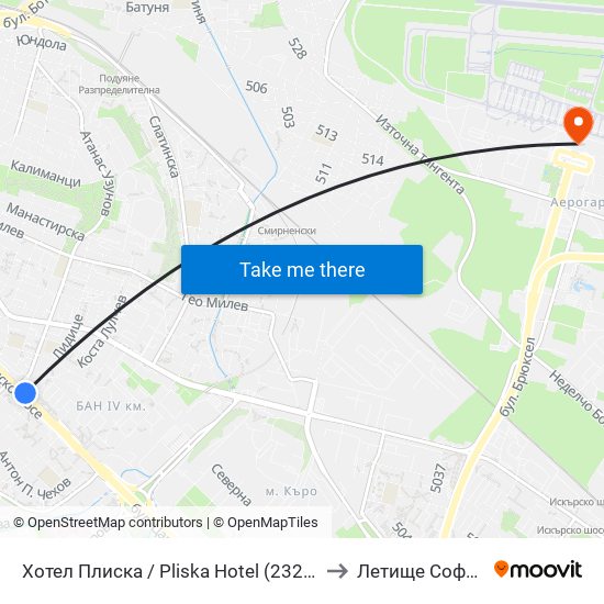 Хотел Плиска / Pliska Hotel (2327) to Летище София map