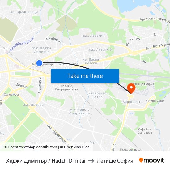 Хаджи Димитър / Hadzhi Dimitar to Летище София map