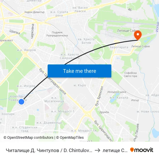 📚 Читалище Д. Чинтулов / D. Chintulov Library (2365) to летище София map