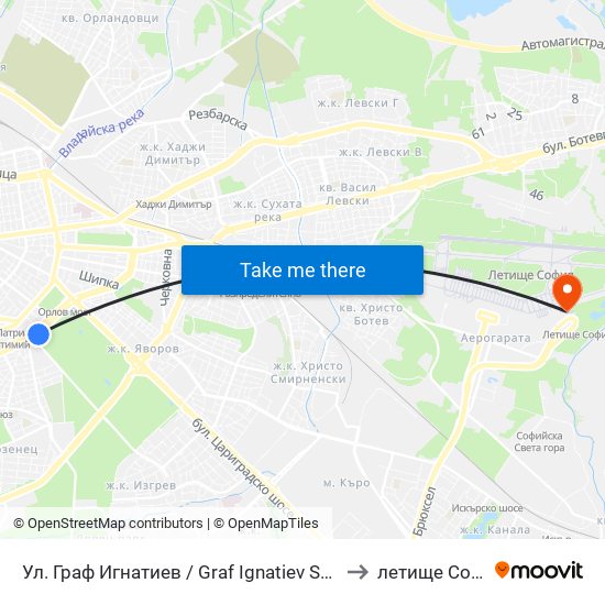Ул. Граф Игнатиев / Graf Ignatiev St. (1913) to летище София map