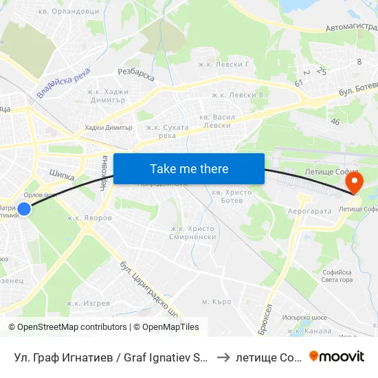 Ⓜ️🎓 Ул. Граф Игнатиев / Graf Ignatiev St. (1913) to летище София map