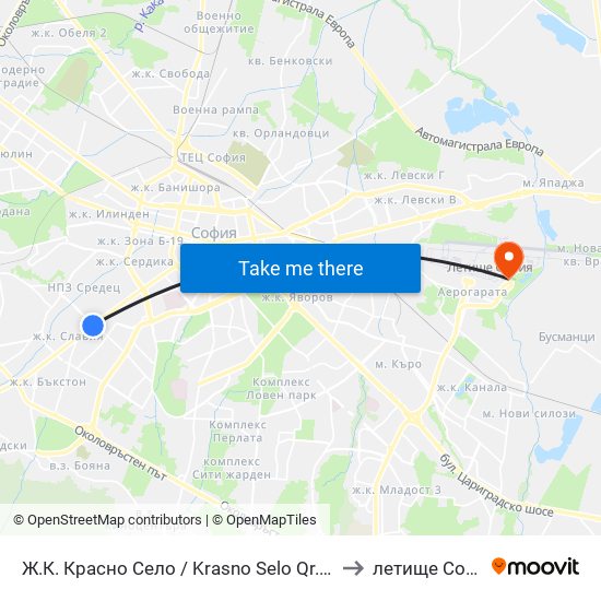 Ж.К. Красно Село / Krasno Selo Qr. (0638) to летище София map
