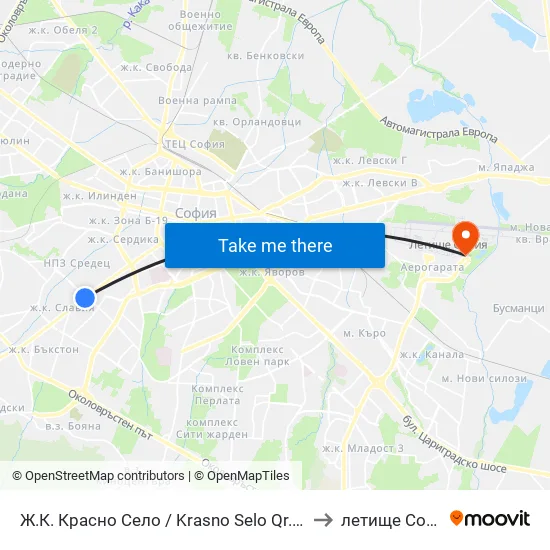 Ⓜ️ Ж.К. Красно Село / Krasno Selo Qr. (0638) to летище София map