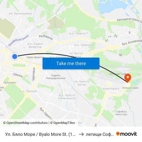 Ул. Бяло Море / Byalo More St. (1859) to летище София map
