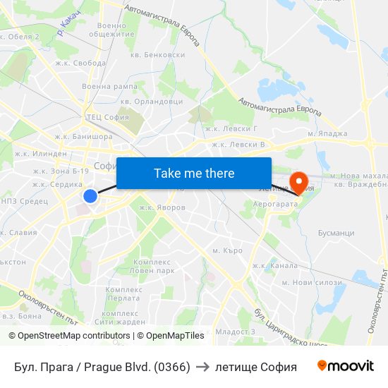Бул. Прага / Prague Blvd. (0366) to летище София map