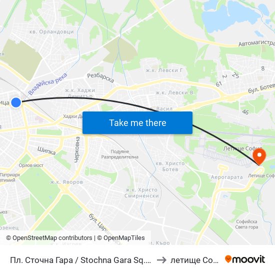 Пл. Сточна Гара / Stochna Gara Sq. (1311) to летище София map