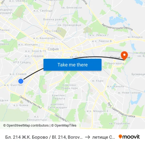 Бл. 214 Ж.К. Борово / Bl. 214, Borovo Qr. (0164) to летище София map