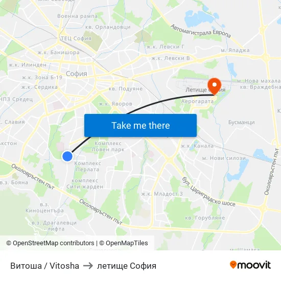 Витоша / Vitosha to летище София map