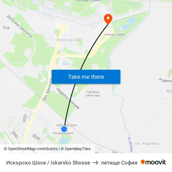 Искърско Шосе / Iskarsko Shose to летище София map