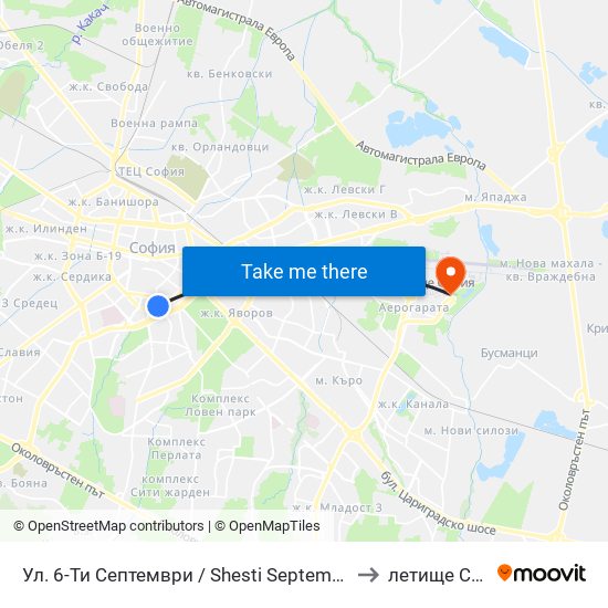 Ул. 6-Ти Септември / Shesti Septemvri St. (1806) to летище София map