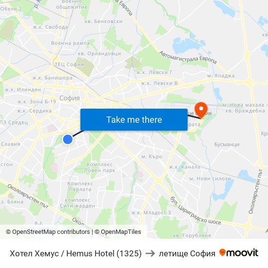 Хотел Хемус / Hemus Hotel (1325) to летище София map