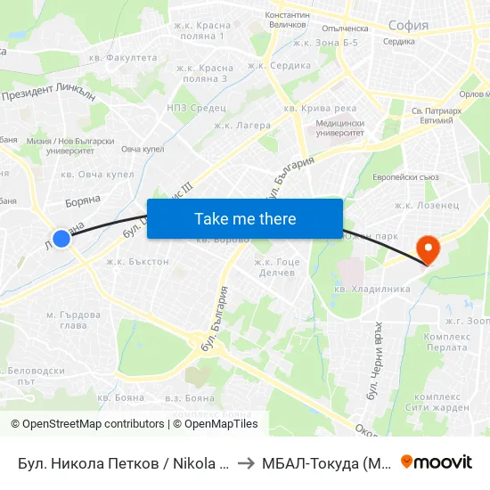 Бул. Никола Петков / Nikola Petkov Blvd. (0350) to МБАЛ-Токуда (MBAL-Tokuda) map