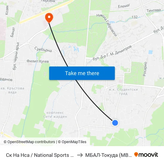 Ск На Нса / National Sports Academy (1609) to МБАЛ-Токуда (MBAL-Tokuda) map