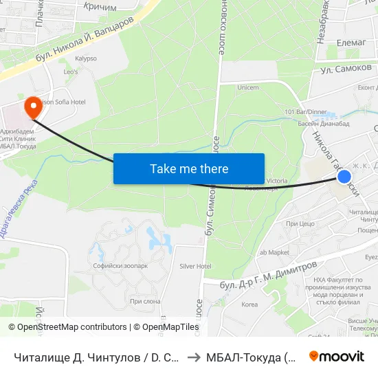📚 Читалище Д. Чинтулов / D. Chintulov Library (2365) to МБАЛ-Токуда (MBAL-Tokuda) map