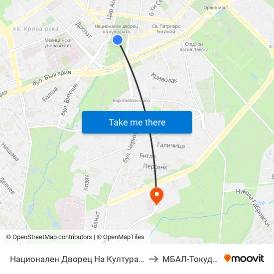 Ⓜ️ Национален Дворец На Културата / National Palace Of Culture (1139) to МБАЛ-Токуда (MBAL-Tokuda) map