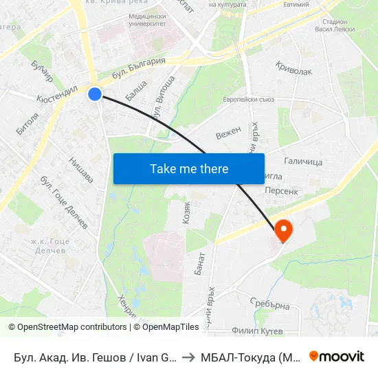 Ⓜ️ Бул. Акад. Ив. Гешов / Ivan Geshov Blvd. (0270) to МБАЛ-Токуда (MBAL-Tokuda) map