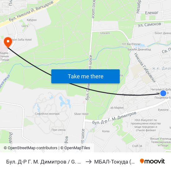 Бул. Д-Р Г. М. Димитров / G. M. Dimitrov Blvd. (0317) to МБАЛ-Токуда (MBAL-Tokuda) map
